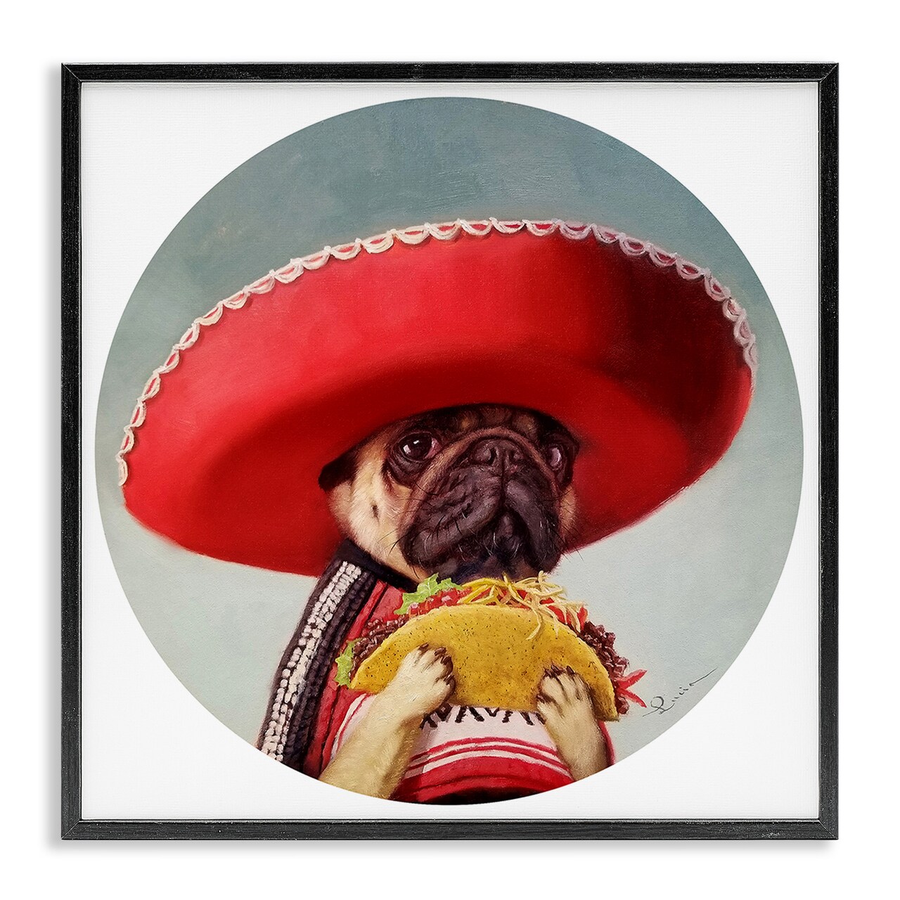 Stupell Industries Pug in Sombrero with Taco Framed Giclee Art
